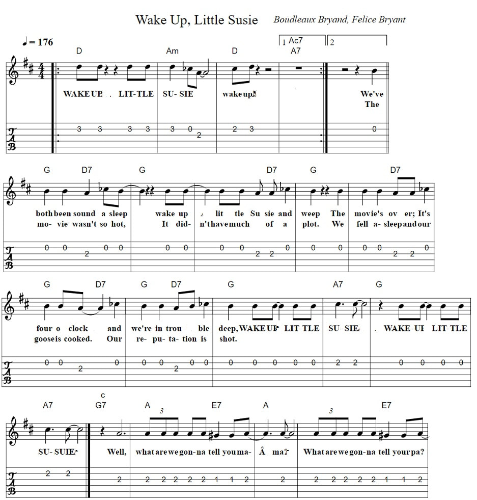 Wake Up Little Susie guitar tab with chords