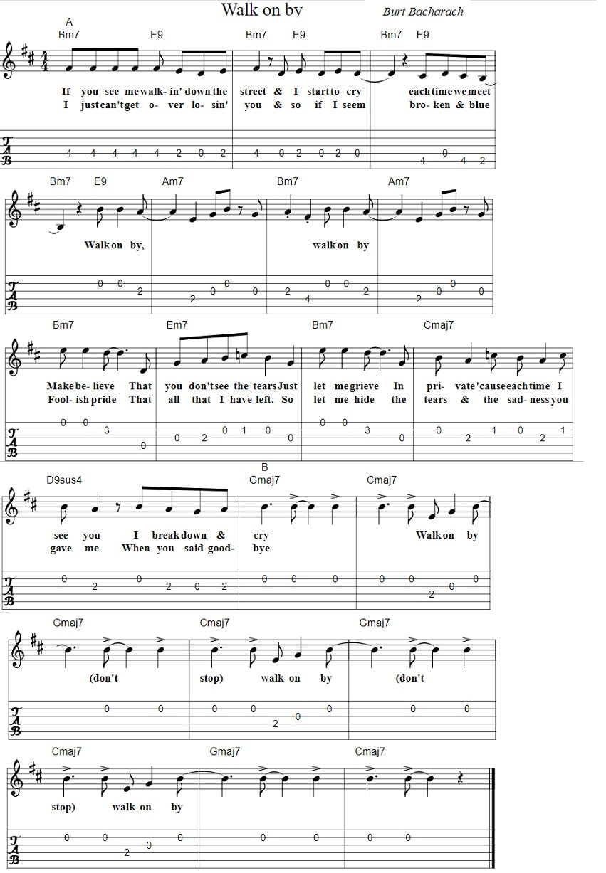 Walk on by guitar tab and chords
