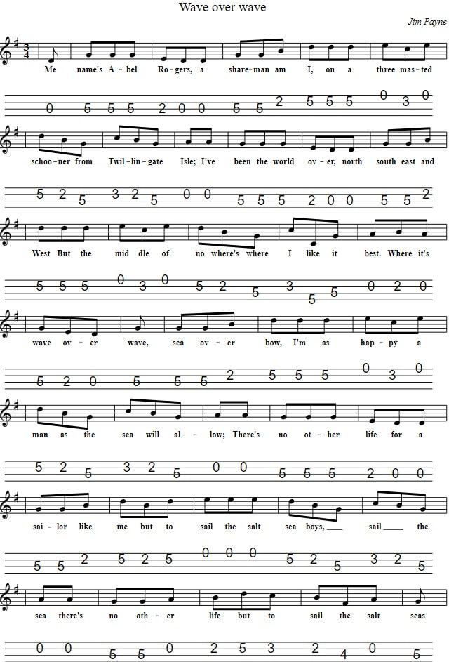 wave after wave sheet music and mandolin tab