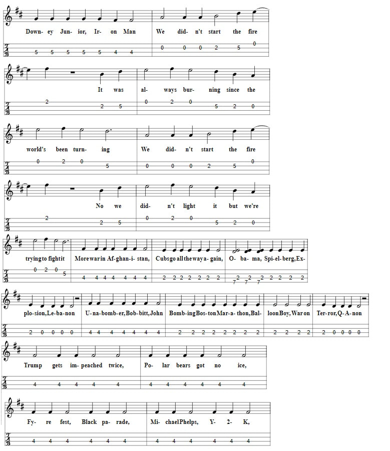 We Didn't Start The Fire Easy Sheet Music  part two