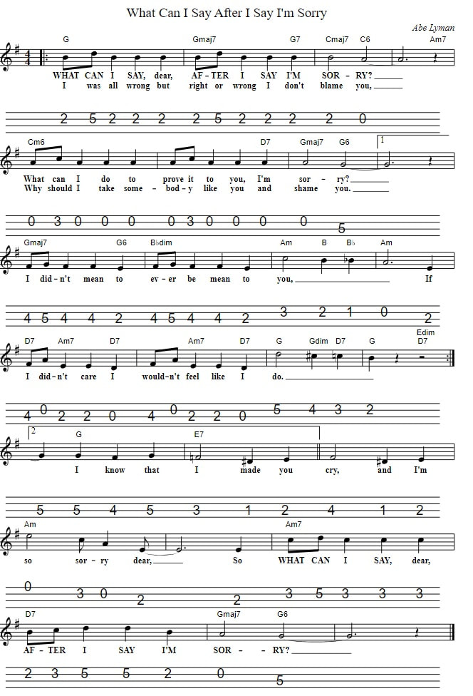 What Can I Say After I Say I'm Sorry Mandolin Sheet Music Tab