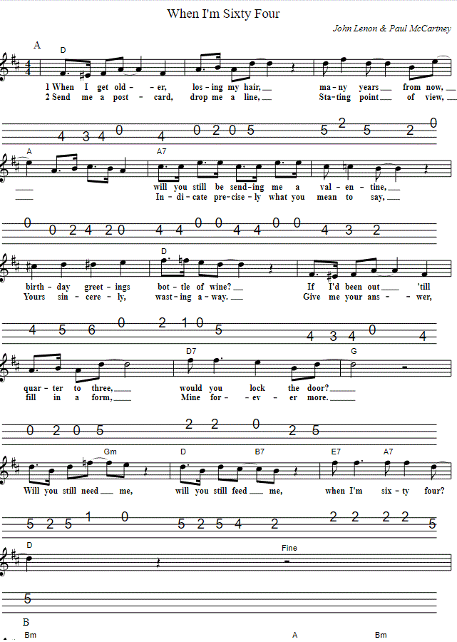 When I'm 64 Mandolin Tab And Chords By The Beatles