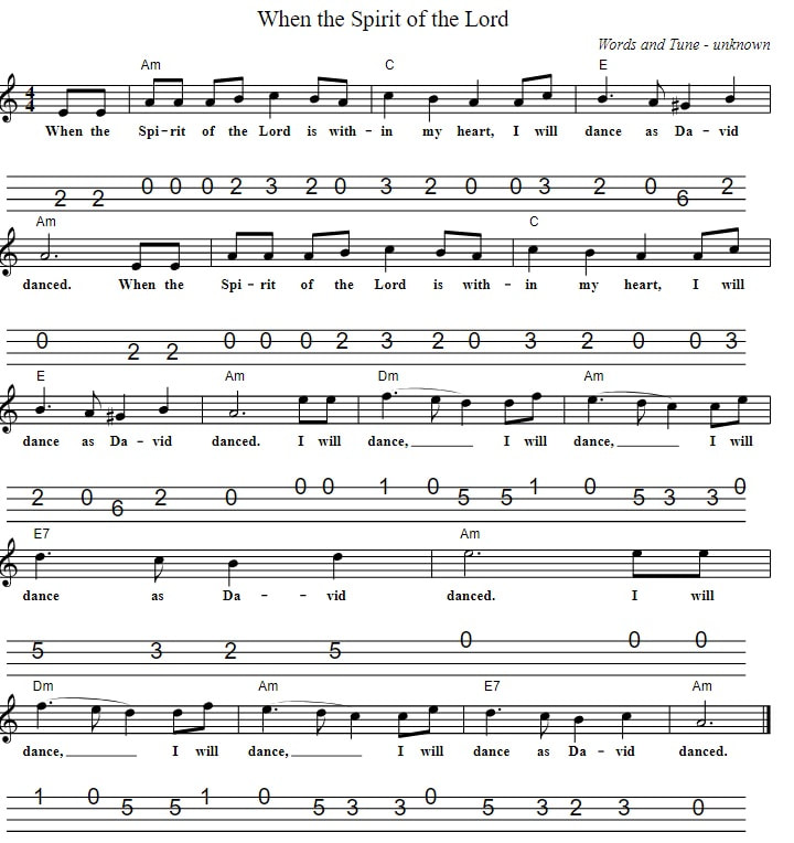 When the Spirit of the Lord sheet music mandolin tab and chords