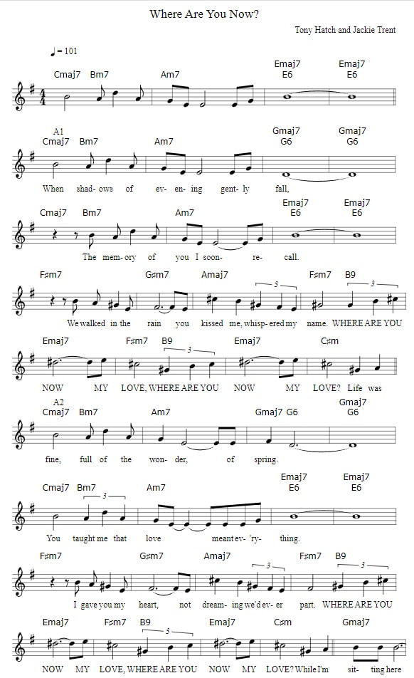 Where Are You Now Piano Sheet Music With Chords By Jackie Trent
