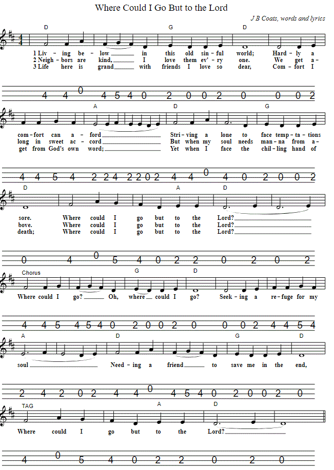 Where Could I Go But To The Lord Sheet Music And Mandolin TAB