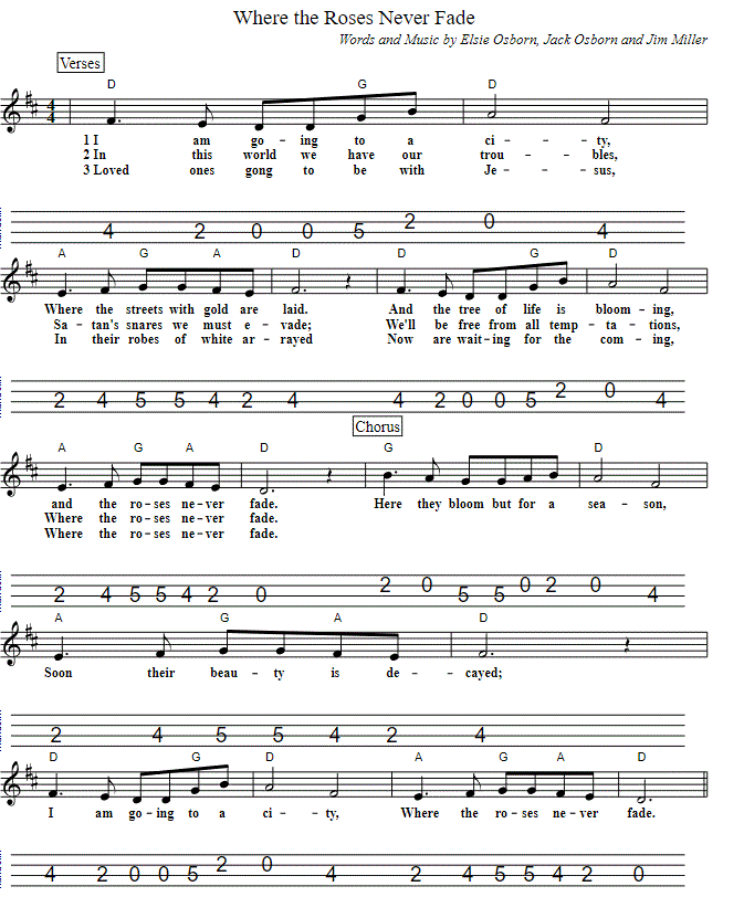 Where The Roses Never Fade Mandolin Sheet Music Tab With Chords