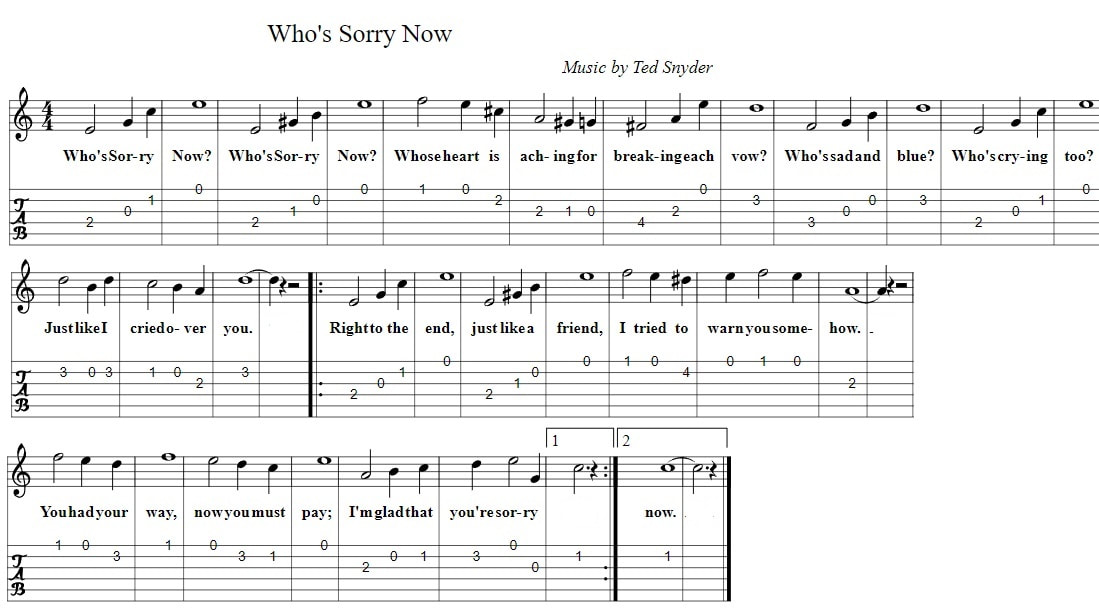 Who's sorry now guitar tab and chords