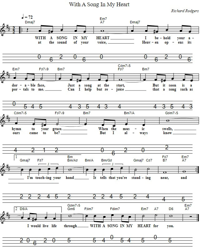 With A Song In My Heart Sheet Music And Mandolin Tab