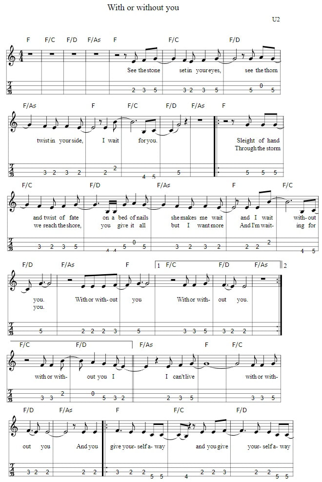 With Or Without You Mandolin Tab By U2