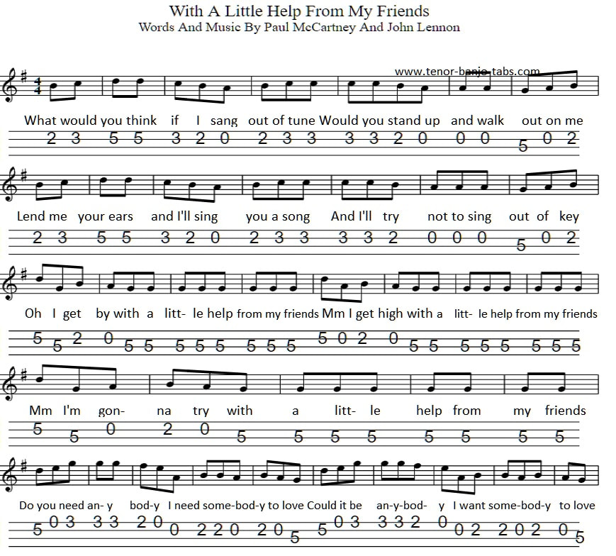 with a little help from my friends banjo sheet music