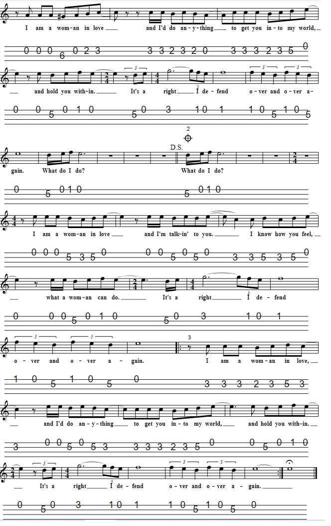 Woman In Love Sheet Music And Mandolin Tab part two