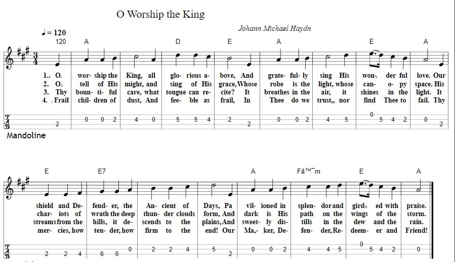 O worship the King sheet music mandolin tab and chords