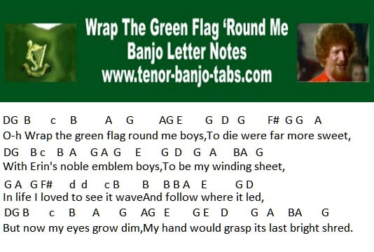 Wrap the green flag round me easy banjo letter notes