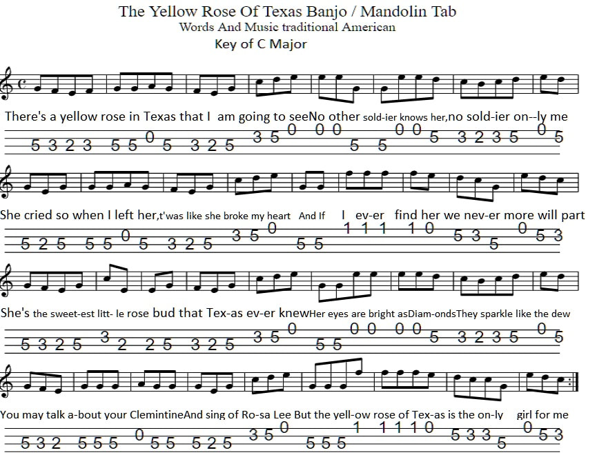 yellow rose of tEXAS MANDOLIN TAB