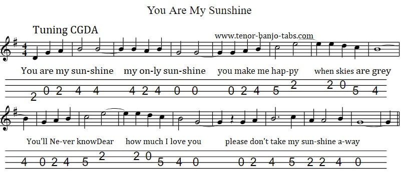 You are my sunshine mandolin tab in CGDA tuning