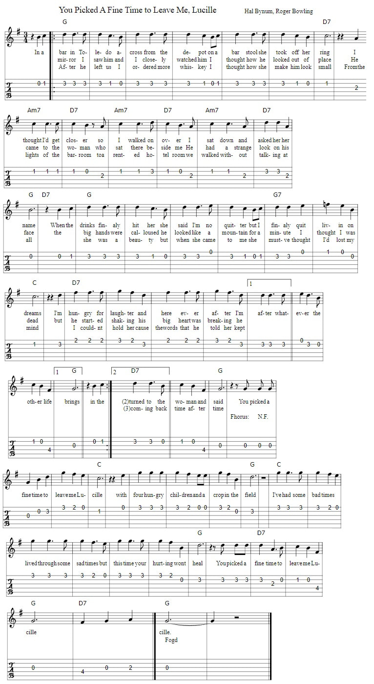 Lucille Guitar Tab And Chords By Kenny Rogers