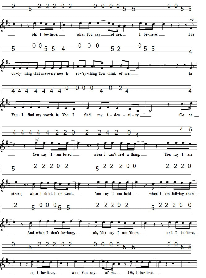 You Say Lauren Daigle Sheet Music And Mandolin Tab part two
