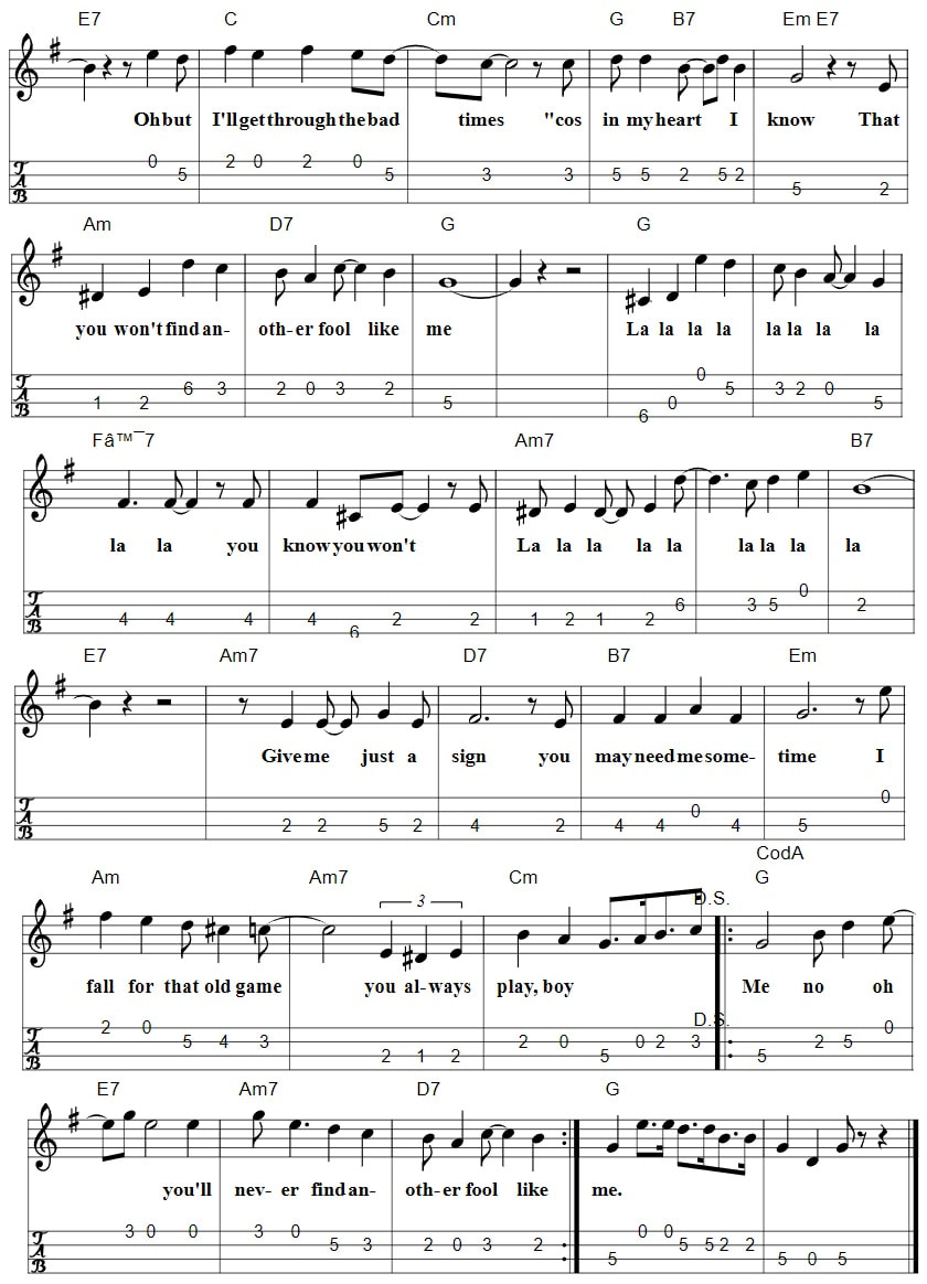 You won't find another fool like me piano sheet music with chords